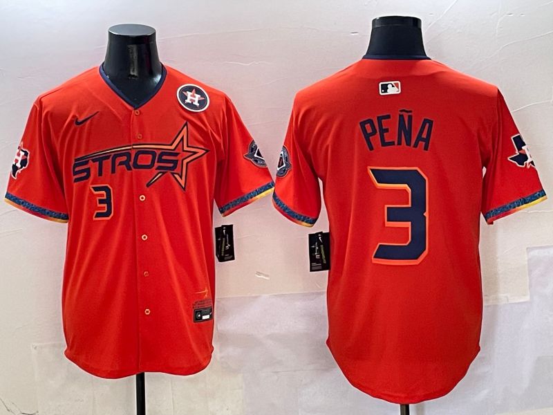 Men Houston Astros #3 Pena Orange Five generation Joint Name Nike 2025 MLB Jersey style 2